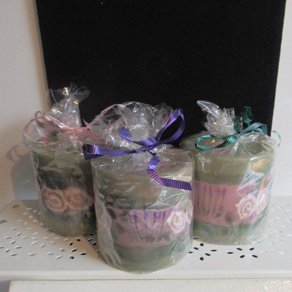 Stylized flowers, 3" Pillar Candle, Hand Painted, Nature, Codes H, J, S